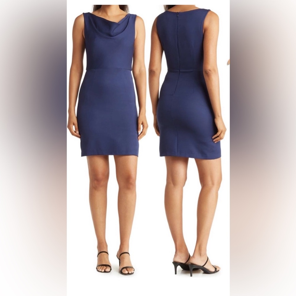 SAM EDELMAN Smooth Simple Sheath Evening Dress Navy
